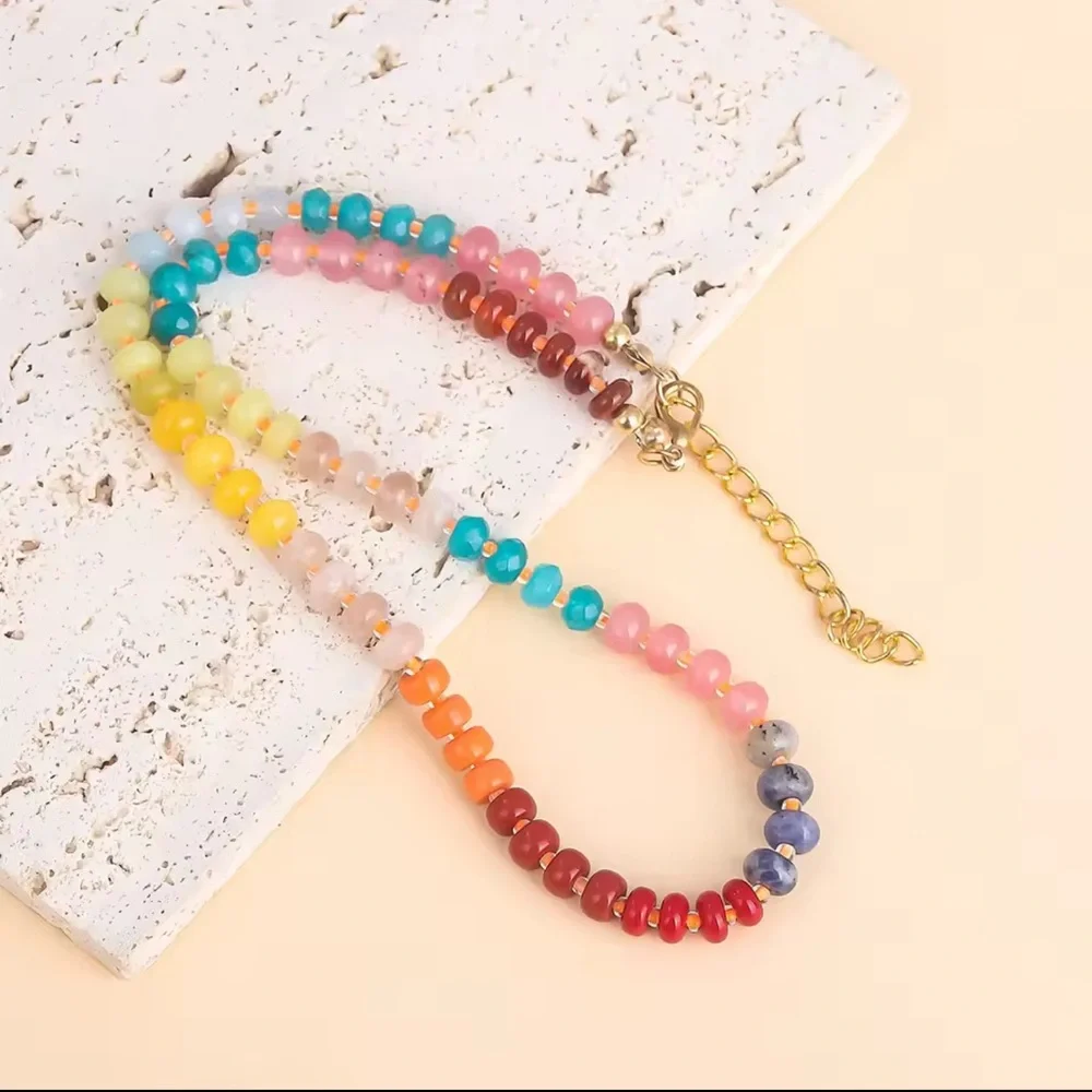 Colorful Rainbow Stone Beaded Choker Necklace 
Adjustable - Picture 8 of 12